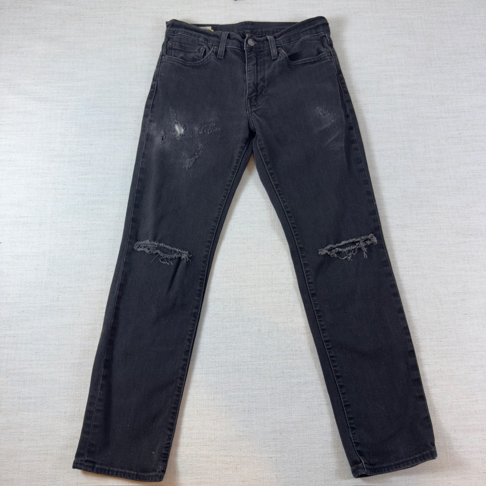 Levis Premium Distressed Slim Jeans Faded Black Ripped Knee Denim 30x28.5